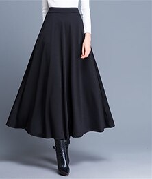 cheap -Women's Skirt A Line Swing Midi High Waist Skirts Pocket Solid Colored Street Daily Winter Polyester Elegant Fashion Wine Black Red