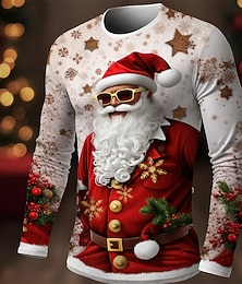 Недорогие -Новогодняя тематика Муж. Графика Дед Мороз Футболка Длинный рукав Футболка 3D печать Вырез под горло Рубашка Мода Оригинальный рисунок На каждый день Для спорта и активного отдыха Праздники На выход