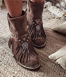 abordables -bottines à franges bohème pour femmes avec breloque attrape-rêves, parfaites pour les tenues de festival et les tenues décontractées