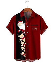 abordables -Navidad Papá Noel Camisas hawaianas Camisa hawaiana Pullover Estampado Gráfico Camisas Para Hombre Adulto Impresión 3D Fiesta