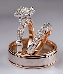 cheap -Men Women Couple Rings Wedding Geometrical Gold Copper Rhinestone Mini Vintage Stylish Simple 3pcs