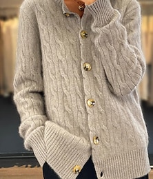 cheap -Women's Cardigan Crew Neck Cable Knit Acrylic Button Knitted Fall Winter Regular Outdoor Daily Going out Fashion Streetwear Casual Long Sleeve Solid Color White Pink Camel S M L