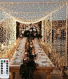 cheap -1pc Curtain Light 300 LEDs Window String Light Christmas Wedding Party Decorations, Warm White