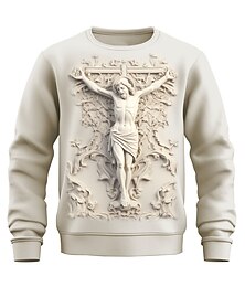 billiga -Grafisk Jesus Herr Mode 3D-tryck Pullover-tröja Helgdag Semester Utekväll Tröjor Svart Vit Långärmad Rund hals Mönster Vår & Höst Designer Hoodie Sweatshirt