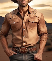 cheap -Totem Casual western style Men's Shirt Cowboy Shirt Outdoor Street Casual Daily Fall & Winter Turndown Long Sleeve Brown S M L Shirt