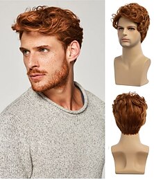economico -parrucche da uomo parrucca corta arancione parrucca sintetica resistente al calore naturale parrucca per capelli cosplay di halloween parrucche per feste di natale