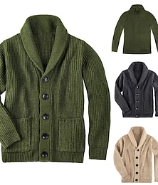 abordables -Homme Chandails de Noël Gilet Cardigan Pull court A côtes Grosse maille Tricoter Découpé Tricoté Plein Col Châle Guêtres Moderne contemporain Noël Casual Vêtement Tenue Automne Hiver Kaki Vert