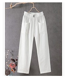 cheap -Women's Slacks Baggy Pants Linen Pocket Baggy Mid Waist Ankle-Length Black Summer