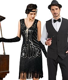 abordables -Rétro Vintage Années Folles Années 1920 Robe Charleston Tenues Gilet Gatsby le Magnifique Gentleman Paillettes Frange à pompons Déguisement Homme Femmes Nouvel An Mascarade Soirée Bal de promo Adulte