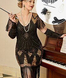 abordables -Retro Antiguo Rugido 20s 1920s Vestido Flapper Vestidos Accesorios Talla Grande El gran Gatsby Invitado a la boda Lentejuelas Borlas Disfraz Mujer Navidad Víspera de Todos los Santos Carnaval Víspera