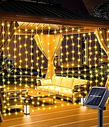 cheap -1 Pack 300/200/100 LED Solar Curtain Light Outdoor, Remote Control, 8 Lighting Modes, Fairy Lights, IP65 Waterproof, Copper Wire Lights Christmas Party Wedding Home Bedroom Garden Wall Decor