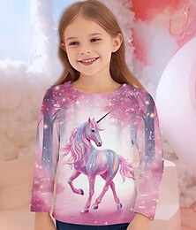 cheap -Girls' 3D Unicorn Tee Shirt Long Sleeve 3D Print Fall Winter Active Fashion Cute Polyester Kids 3-12 Years Crew Neck Outdoor Casual Daily Regular Fit