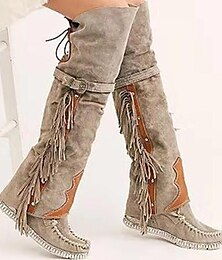 abordables -bottes hautes en daim à franges pour femmes - style bohème vintage, détails brodés, semelle confortable, parfaites pour les festivals et les tenues décontractées