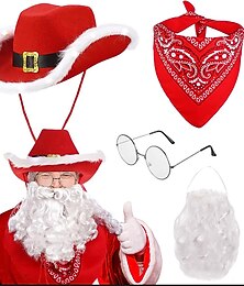 preiswerte -Weihnachtsmann Weihnachtszubehör Weihnachtsmann-Bart Weihnachtsmütze Herren Weihnachten Erwachsene Weihnachten Heiligabend Weihnachten Party Kopfschmuck Handschuhe Gürtel Hut