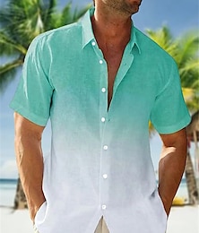 رخيصةأون -رجالي قميص زر حتى القميص قميص غير رسمي قميص صيفي قميص الشاطئ وردي بلاشيهغ أزرق البحرية أزرق كم قصير التدرج Lapel الصيف فضفاض مناسب للبس اليومي ملابس