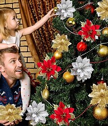 baratos -5/10 peças mreey decoração de árvore de natal enfeites de natal flores falsas natal natal pó de ouro simulação de flor de natal flor guirlanda de natal decoração flor decoração de árvore de natal