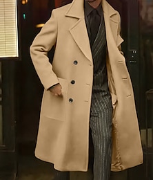 preiswerte -Herren Wintermantel Mantel Langer Trenchcoat Outdoor Freizeitskleidung Herbst Winter Polyester Oberbekleidung Bekleidung Modisch Strassenmode Glatt Kargen Doppelreihiger Verschluss