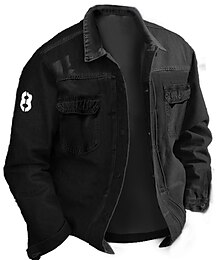 cheap -Number Casual Men's Coat Denim Jacket Sports & Outdoor Going out Weekend Fall & Winter Turndown Long Sleeve Black Blue M L XL Denim Jacket