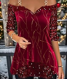 levne -dámská košile tričko halenka košile sametový festival / dovolená pruhované třpytivé flitry potisk studené rameno dlouhý rukáv běžné topy v výstřih párty víkend víno zlato jaro &amp;  podzim