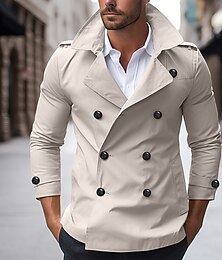 cheap -Men's Peacoat Trench Coat Daily Wear Going out Winter Polyester Thermal Warm Washable Outerwear Clothing Apparel Fashion Warm Ups Plain Pocket Lapel Double Breasted