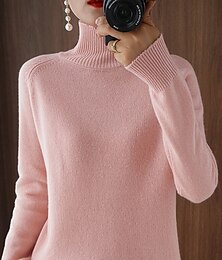 ieftine -Pentru femei Pulover pulover Modă Șic Stradă Casual Culoare solidă Striat Guler de stand Tricotat Manșon Lung Topuri obișnuite Tricotat În aer liber Zilnic Concediu Negru Alb Toamnă Iarnă