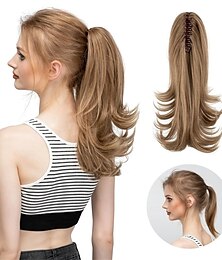 billige -14 Inch Claw Clip In Ombre Ponytail Extension Synthetic Curly Wavy Fake Faux Hair Pony Tail Hair Piece High Temperature Fiber Hair Pieces For Women Girls Kids