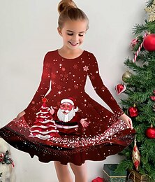 levne -Girls ' 3D Ježíšek Sněhulák Sněhová vločka Šaty na Vánoce Šaty Šaty se sněhovou vločkou Dlouhý rukáv 3D tisk Podzim Zima Dovolená Sporty a outdoor Denní Roztomilý Na běžné nošení Krásná Děti 3-12 let