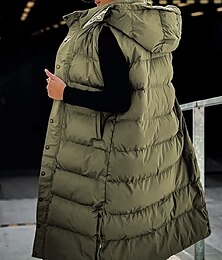 economico -Women's Puffer Vest Long Winter Coat Sleeveless Hooded Jacket Thermal Warm Parka Windproof Gilet Zipper Outerwear Fall