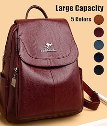 ieftine -Women's Backpack School Bag Bookbag Mini Backpack Commuter Backpack School Outdoor Daily Solid Color PU Leather Large Capacity Waterproof Lightweight Zipper claret Black Sky Blue