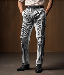 economico -Costumi scheletro Punk Astratto Per uomo Stampa 3D Pantaloni Esterno Strada Indossalo per lavorare Halloween Poliestere Nero Bianco Cachi S M L Alto Elasticità Pantaloni