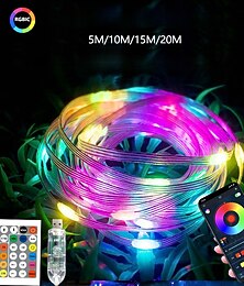economico -5m 10m 15m Luci intelligenti 50/100/150/200 LED 5050 SMD 1 telecomando da 24Keys USB con Mini Controller 1 set Multicolore Luci di stringa creative Controllo APP USB Feste 5 V