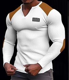 halpa -Miesten T-paita Henley-paita Vohvelineule T-paita Pitkähihainen paita Pitkähihainen V kaula-aukko 봄 & Syksy Väripalikka Muoti Suunnittelija Perus Tilkkutäkki Loma Katu Bile Musta Valkoinen Khaki Top