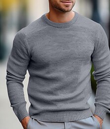 cheap -Men's Wool Sweater Pullover Sweater Jumper Cropped Sweater Ribbed Knit Regular Knitted Plain Crew Neck Modern Contemporary Work Daily Wear Clothing Apparel Winter Wine Black S M L