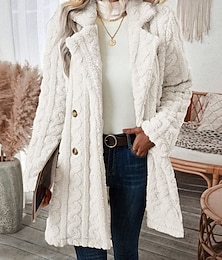 cheap -Women's Teddy Coat Fleece Sherpa Jacket Double Breasted Lapel Flannel Winter Coat Fall Windproof Thermal Warm Cream Heated Jacket Outerwear Long Sleeve Fall Black Apricot
