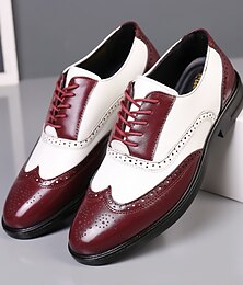 levne -Pánské bílé a vínové oxfordské boty s wingtip brogue, lesklé kožené společenské boty inspirované Gatsbym pro jazzové večírky ve stylu 20. let, vintage svatby a tematické formální akce.