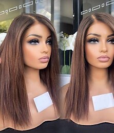 cheap -Remy Human Hair 13x4 Lace Front Wig Layered Haircut Brazilian Hair Silky Straight Multi-color Wig 130% 150% Density with Baby Hair Ombre Hair 100% Virgin Pre-Plucked For wigs for black women Long