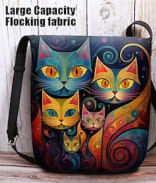 cheap -Women's Crossbody Bag Shoulder Bag Fluffy Bag Polyester Outdoor Daily Holiday Print Large Capacity Lightweight Durable Cat Character Black Red Blue
