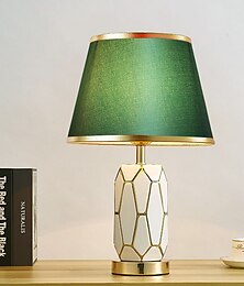 お買い得  -手描きのゴールド釉セラミックテーブルランプゴージャスな寝室のベッドサイドランプ、樽型ランプシェード付き伝統的な花瓶寝室のデスクランプ47 * 30 cm 85-265v