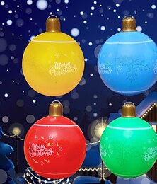 お買い得  -24インチのライトアップクリスマスインフレータブルボール、ライト付き、巨大なクリスマスオーナメント屋外装飾、クリスマスデコレーション屋外ガーデン用クリスマス膨らませるPVCボール、カラフルなクリスマスツリーバルーン