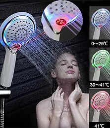 رخيصةأون -رأس دش LED بثلاثة ألوان مع شاشة ديجيتال لدرجة الحرارة ورذاذ دش LCD يعمل بالطاقة المائية
