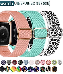 billige -Kompatibel med Apple Watch-klokkereim 38mm 40mm 41mm 42mm 44mm 45mm 49mm Flettet Elastisk Justerbar Stoff Erstatningsklokkerem til iwatch Ultra 2 Series 9 8 7 SE 6 5 4 3 2 1