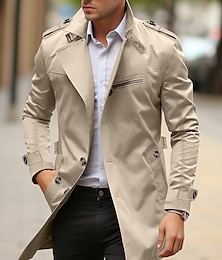 cheap -Men's Winter Coat Peacoat Trench Coat Outdoor Daily Wear Winter Autumn Outerwear Clothing Apparel Fashion Streetwear Plain Front Pocket Lapel Single Breasted