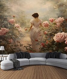 abordables -Tapiz colgante floral vintage para mujer, arte de pared, tapiz grande, decoración mural, fotografía, telón de fondo, manta, cortina, hogar, dormitorio, sala de estar
