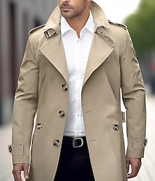 cheap -Men's Winter Coat Peacoat Trench Coat Outdoor Daily Wear Winter Autumn Outerwear Clothing Apparel Fashion Streetwear Plain Front Pocket Lapel Single Breasted