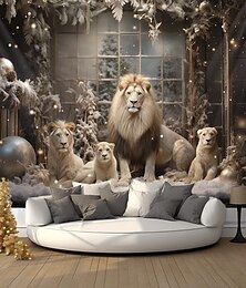 זול -חג המולד אריה משפחה תלוי שטיח קיר אמנות חג המולד גדול שטיח קיר ציור קיר תפאורה צילום רקע שמיכה וילון בית חדר שינה קישוט סלון