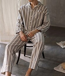 economico -Per uomo loungewear Pigiami Set pigiama Top e pantalone del pigiama 2 pezzi Banda Moda Informale Comoda Interni Giornaliero Da letto Poliestere Comfort Morbido Bavero Manica lunga Camicia Pantalone A