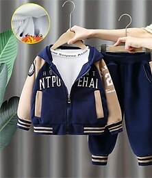 cheap -2 Pieces Toddler Boys Jacket & Pants Outfit Stripe Letter Long Sleeve Zipper Cotton Set School Cool Daily Fall Winter 3-7 Years Blue Coffee