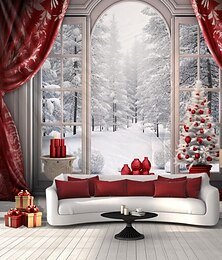 ieftine -decorațiuni de Crăciun copac fereastră iarnă agățat tapiserie artă de perete tapiserie mare de Crăciun decor mural fotografie fundal pătură perdea acasă dormitor living decor