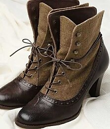 olcso -női viktoriánus fűzős bokacsizma vintage brogue részletekkel – műbőr és szövet magassarkú csizma a retro divathoz