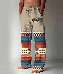 cheap -Geometry Ethnic Vintage Men's 3D Print Pants Trousers Outdoor Street Going out Polyester Khaki S M L Mid Waist Elasticity Pants